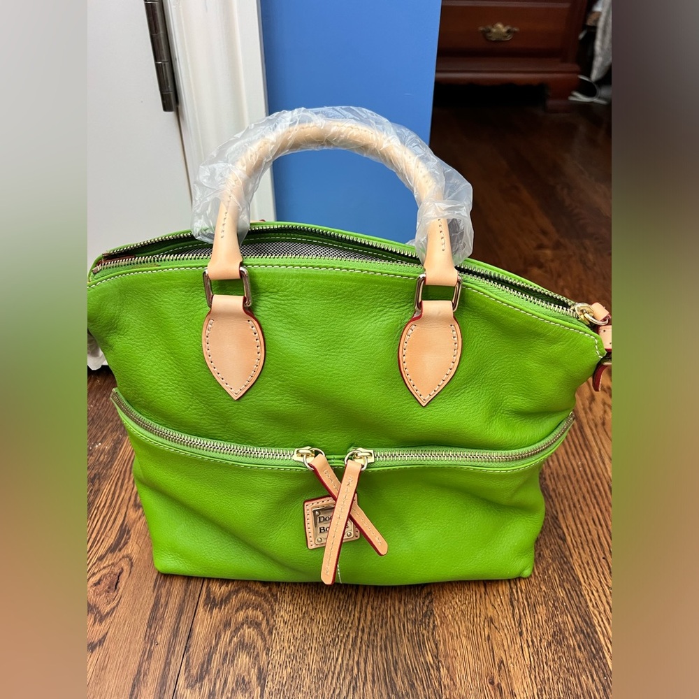 Dooney and Bourke Pebble Leather Green Double Pocket Satchel